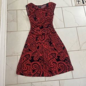 Dress. Orange-Reddish and Navy bluish black.